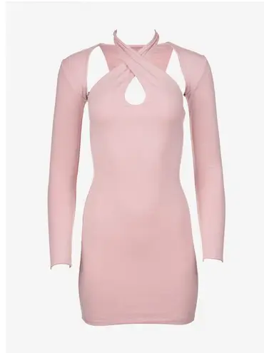 SER.O.YA Lana Dress Set Pastel Pink Halter Long Sleeve Stretch Jersey Large NWT