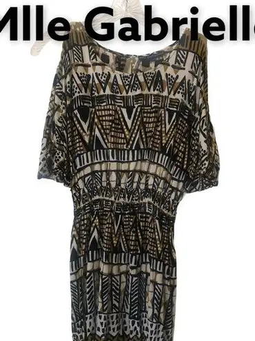 Mlle Gabrielle Tribal Print Tunic Dress yellow, brown, black S