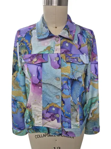 Simply Art by Dolcezza Watercolor Jacket 100% Cotton Gold Accents Sz L Purple Size L