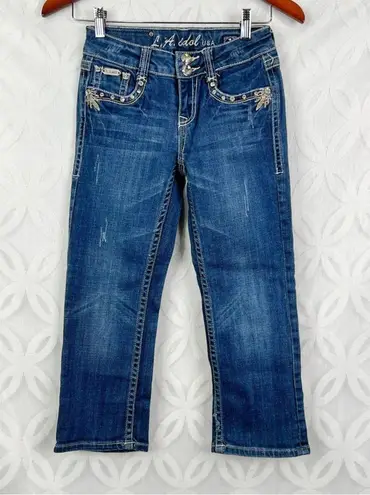 L.A. Idol Bling USA Y2K Bootcut Juniors Cropped Jeans Pocket Size 1 Blue