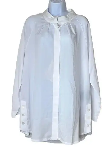 Alpha Studio M/L Button Front Blouse White Crepe Sheer Long Sleeve NWT Oversized Size L
