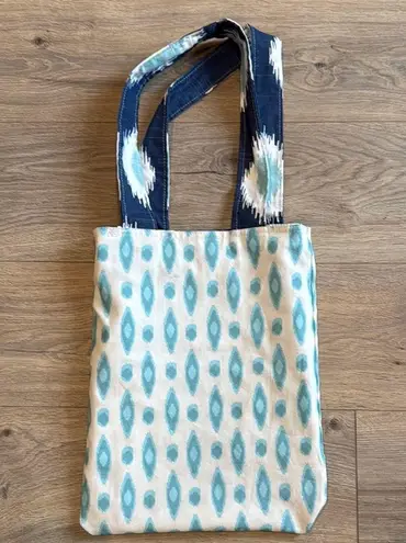 Ikat Pattern Cotton Twill Reversible Tote Bag Blue