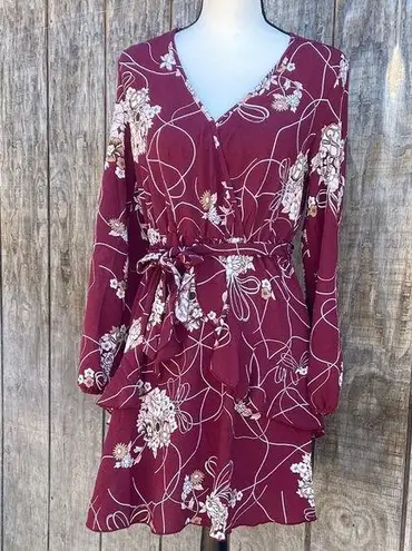 New UGUEST Burgundy & Cream Floral Long Sleeve V