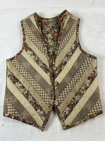 Handmade Vintage Quilted Patchwork Vest Small/Medium Boho Reversible Cottage Tan