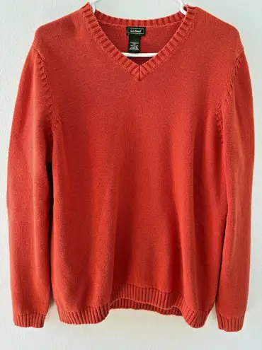 Vintage LL Bean Sweater Womens Large Orange Fisherman Classic Preppy Chunky