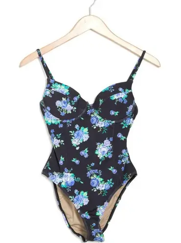 We Wore What NWT UNDERWIRE ONE-PIECE SWIMSUIT BLACK MULTI