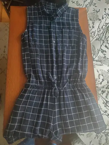 Ann Taylor  Sleeveless Navy and White Grid Jumpsuit Size 4 New Never Worn Linen - Image 1