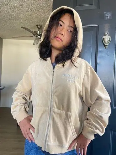 Juicy Couture  X forever21 collab velour hoddie zip up jacket Beige Y2K Sz Large