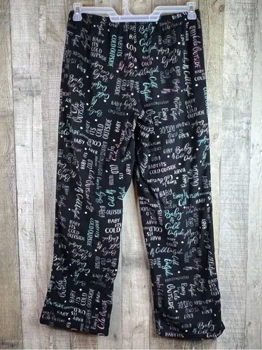 Goodnight Kiss Size Medium Fleece Sleep Pant Drawstring Stretch Waistband Black