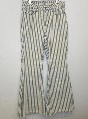 Judy Blue Los Angeles Super Flared Striped Denim Jeans Raw Hem EUC Sz 14 Cotton