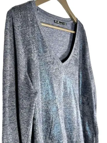 Seven7 Women's | | Blue Metallic Shimmery Long Sleeve V-Neck Flowy Top