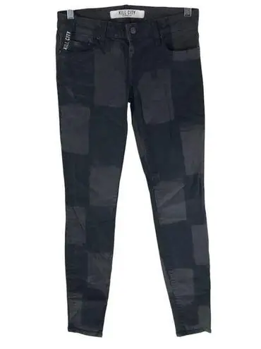 Kill City Womens Junkie Fit Black & Gray Checkered Skinny Jeans Goth Size 27