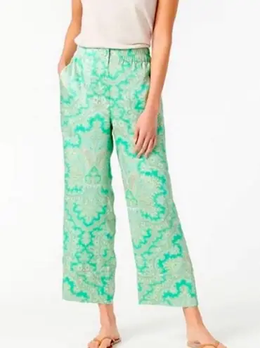 J Crew Collection Drapey Button Top & Pull On Crop Pants Ratti Pendant Paisley S Green