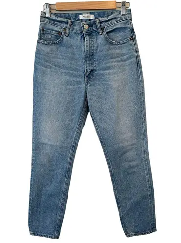 Moussy Vintage Glen Boy Straight High Waisted Barrel Jeans Size 26 Minimalist Blue