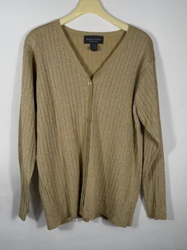 WORKING CLASSICS Women Cardigan Gold Metallic Ribbed Knit Button Front Sz 14/16