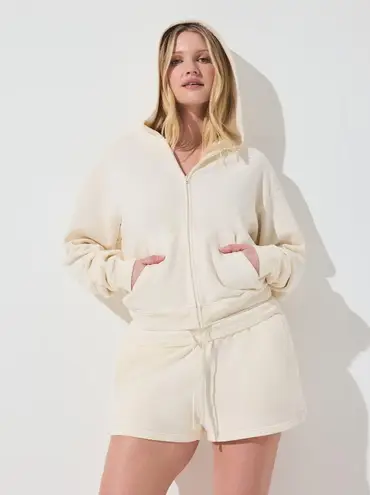 SKIMS French Terry Zip Up Hoodie in Ecru, Size Small