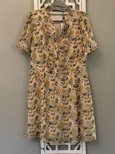 Allegra K NWT! 💯 blush ruffle neck boho floral chiffon dress sz Medium