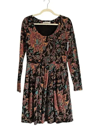 Peruvian Connection babydoll mini dress Long Sleeve Abstract print Sz Small