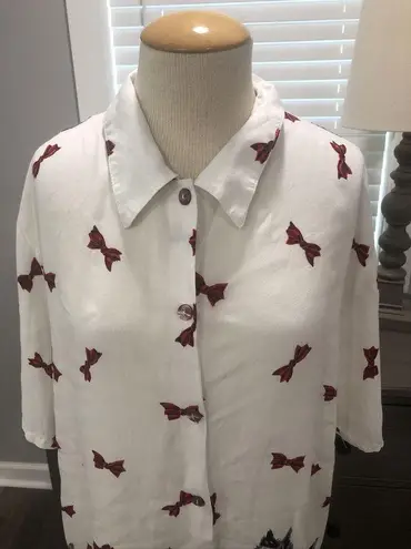 Vintage Marcy’N Me Schnauzer Print Button Front Women's Top Blouse Size 2x USA White