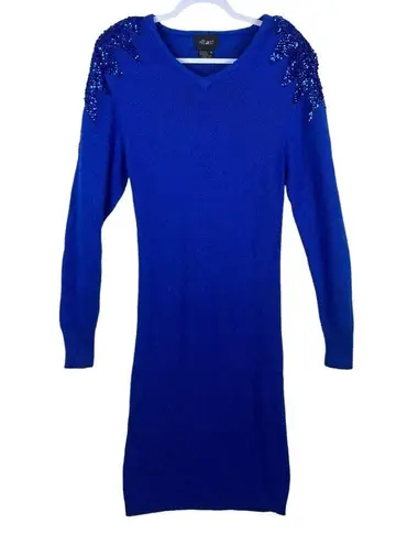 Vintage Blue Nilani  Sequin Sweater Dress Sz M Silk Angora‎ Runs Small Hong Kong