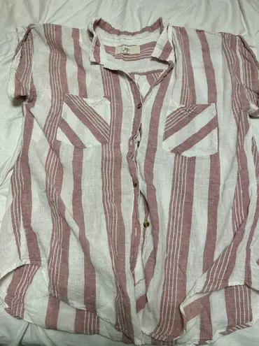 Thread and Supply Light Pink And White Striped Linen Shirt