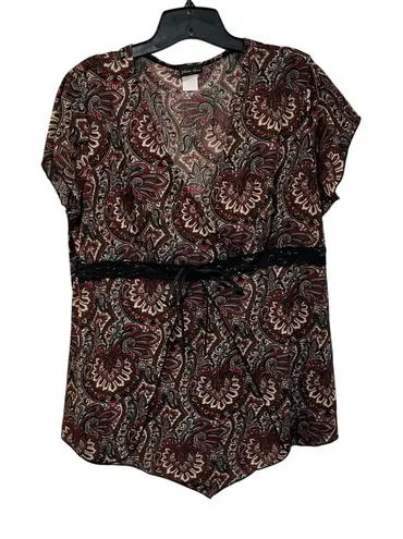 julie's closet Y2K Julie’s Closet Paisley Lace Waist Tunic Top Size 2X Boho Asymmetrical