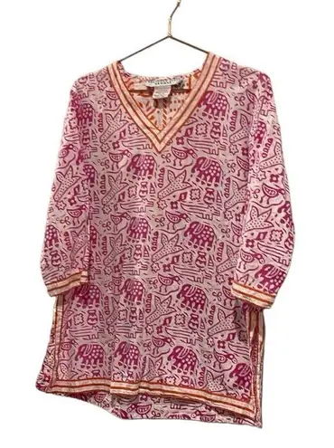 Gretchen Scott Designs Pink Orange Elephant Tunic Cover-Up Women large