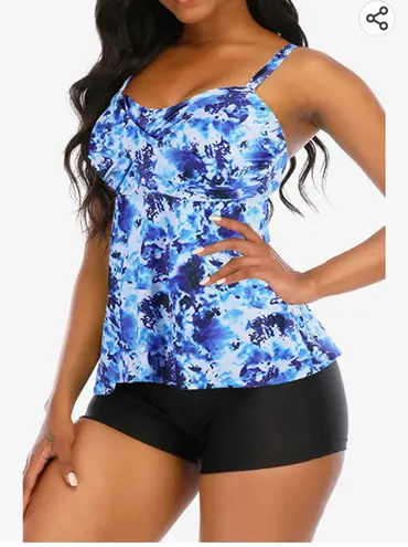 Adisputent Tankini Swimsuits for Women with Shorts Cross Push Tank Top Tummy Control Two Piece Swimwear High Waisted