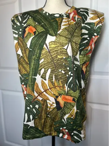 Farm Rio Tropical Monstera Toucan Sleeveless Cotton Top Size XL