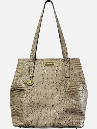 Brahmin Melbourne Croc Embossed Leather Shoulder Tote Bag Taupe Gold Hardware