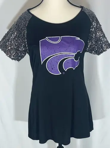 Gameday Couture Short Raglan Sleeves Silver Sequins Kansas State Wildcats Shirt Purple Size L