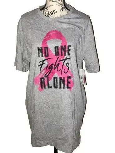 BREAST CANCER AWARENESS GRAY & PINK "NO ONE FIGHTS ALONE" TEE MEDIUM