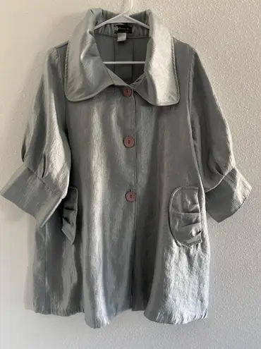 Damee Inc Jacket Women Large Icy Blue Shimmer Artsy Lagenlook Minimalist Capsule