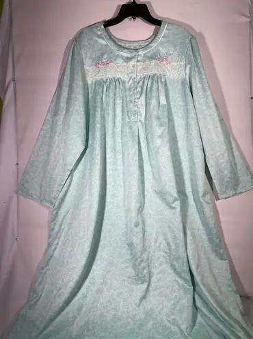 Croft & Barrow Intimates Women Nightgown Floral Button Long Mint Green 2X