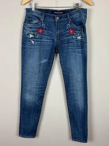 Driftwood Jeans Womens 29 Embroidered Flower Distressed Blue Denim Skinny