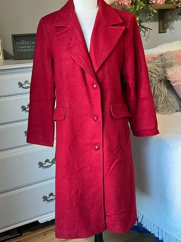 Red Vintage Long Wool Coat Womens 8P Prelude Excellent Condition