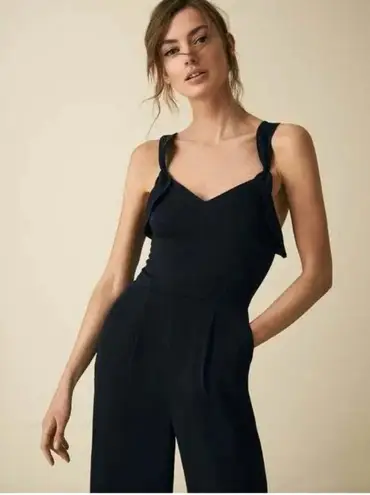 Reiss Amika Crepe Wide Leg Ruffle Sleeveless Cutout Jumpsuit Navy Blue 10