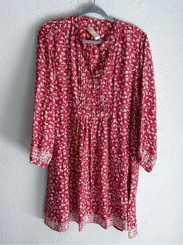 Natalie Martin Red Silk Floral Mini Dress – 100% Silk Boho Style Large