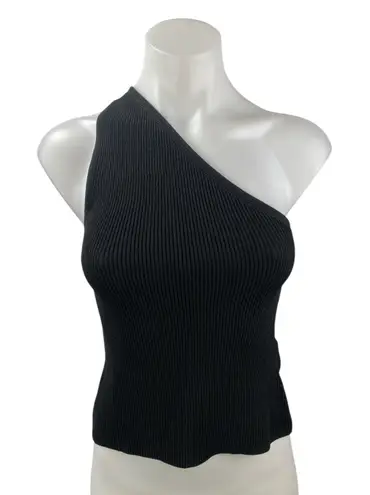 DL1961 Women's Black Ribbed Knit One Shoulder Sleeveless Crop Tank Top Size S