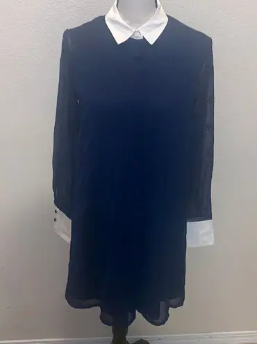 Avec Les Filles Womens Eyelet Mini Shirt Dress Woman’s 4 Sheer Long Sleeves