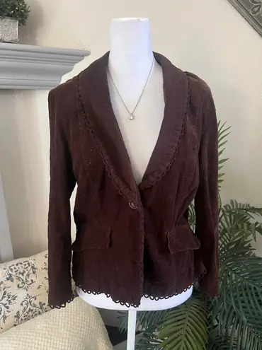 Y2k gems Vintage La Belle Dark Velvety Brown Corduroy Eyelet Blazer Jacket Size L