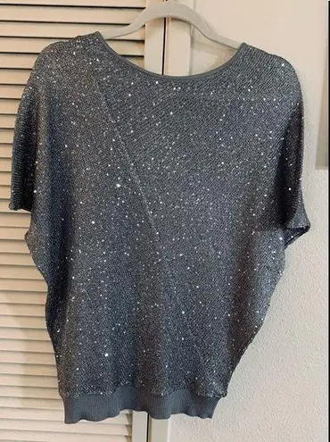 Premise Micro sequined grey shimmering short sleeve knit top