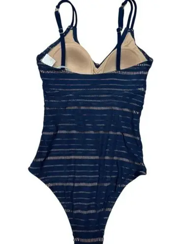 Kona Sol Women's Navy Crochet Nude Liner High Neck One Piece Swimsuit Size S NWT