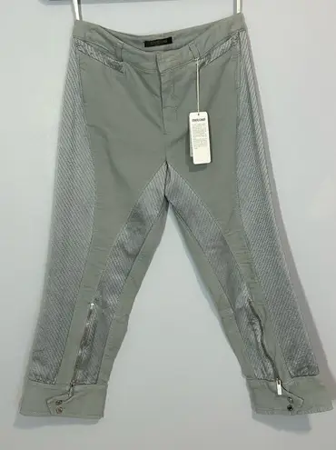 Roberto Cavalli satin cotton cropped riding pants steel gray green size S NWT