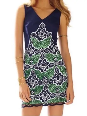 Lilly Pulitzer  Sylvie Shift Dress Jungle Flowers Embroidered Green Blue NWT Sz 8