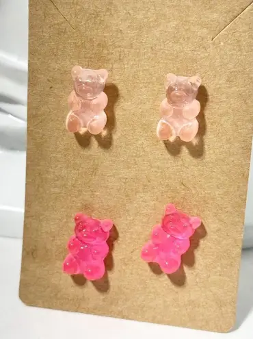 Gummy Bear Novelty Candy Lollies Earrings Studs 2 pairs Peach Pink Statement Pink