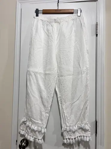 Cynthia Rowley  100% Linen Elastic Waist Capris with Tassels- sz L thumbnail 1