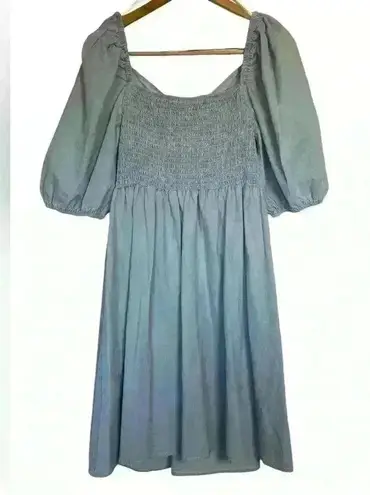 Eloquii Elements Chambray Tie Neck Puff Sleeve Dress Light Wash Denim Size 18