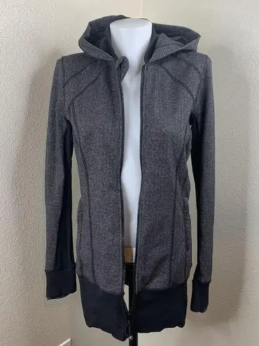 Lululemon Daily Practice Jacket Heathered Herringbone Black Gray Full Zip Sz 8