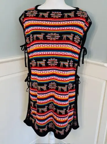 VTG Blanket Llama Southwestern Style 70's Sear's Open Side Sweater Vest OSFA Red Size M